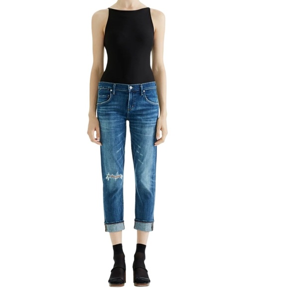 AGOLDE Isabel Slim Boyfriend Mid Rise Distressed Ankle Blue Jean Womens Size 28 - Picture 1 of 12